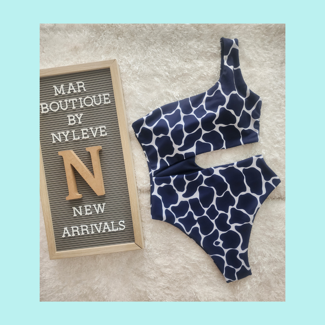Oceano One Piece/ High Waist - Azul Marino y Blanco - Control de Abdomen - Swimwear