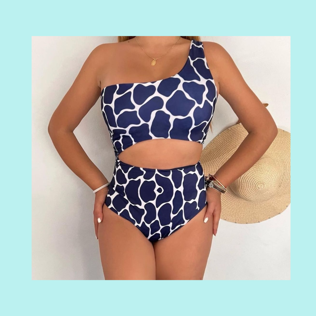 Oceano One Piece/ High Waist - Azul Marino y Blanco - Control de Abdomen - Swimwear